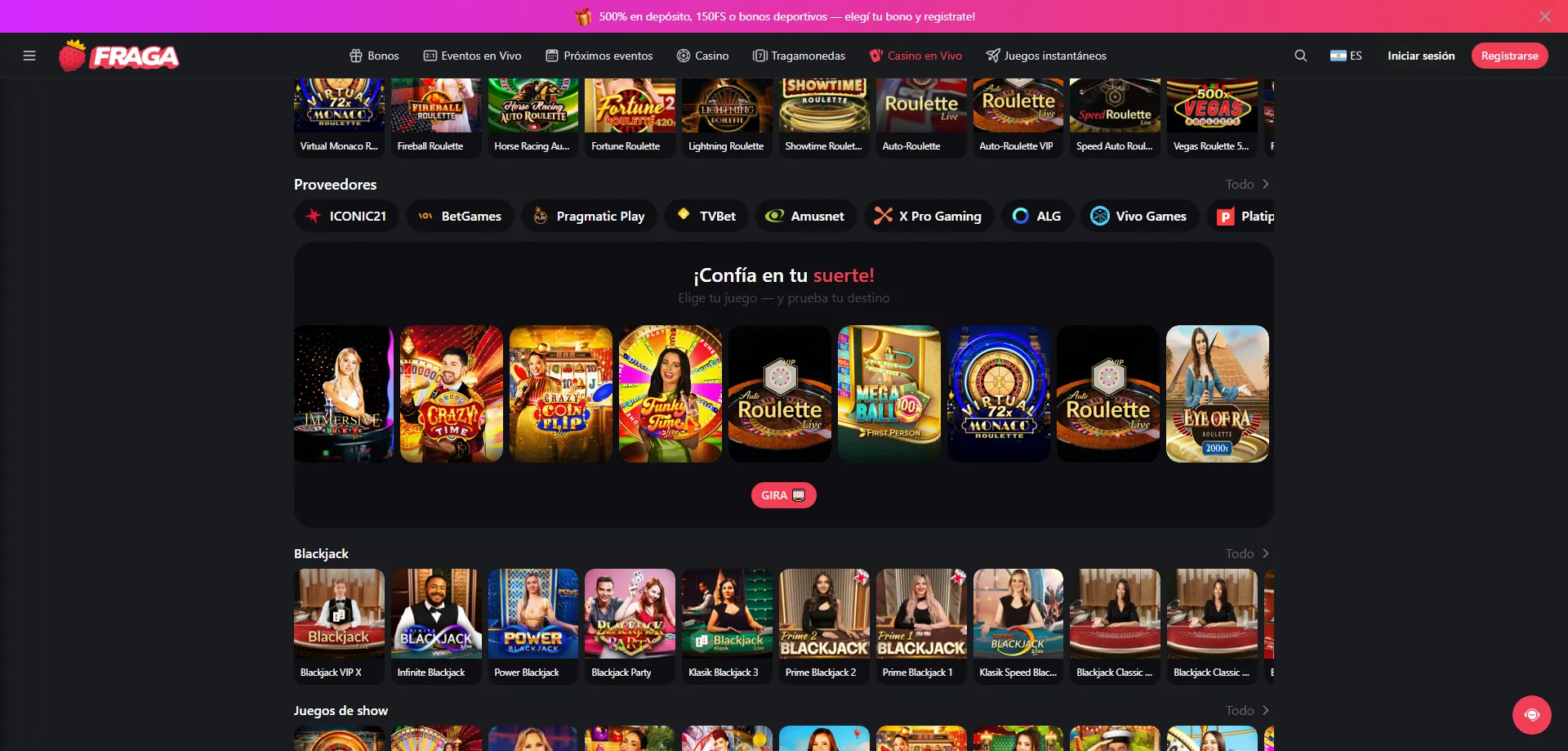 Casino en vivo Fraga Casino con m&aacute;s de 300 mesas con crupier real