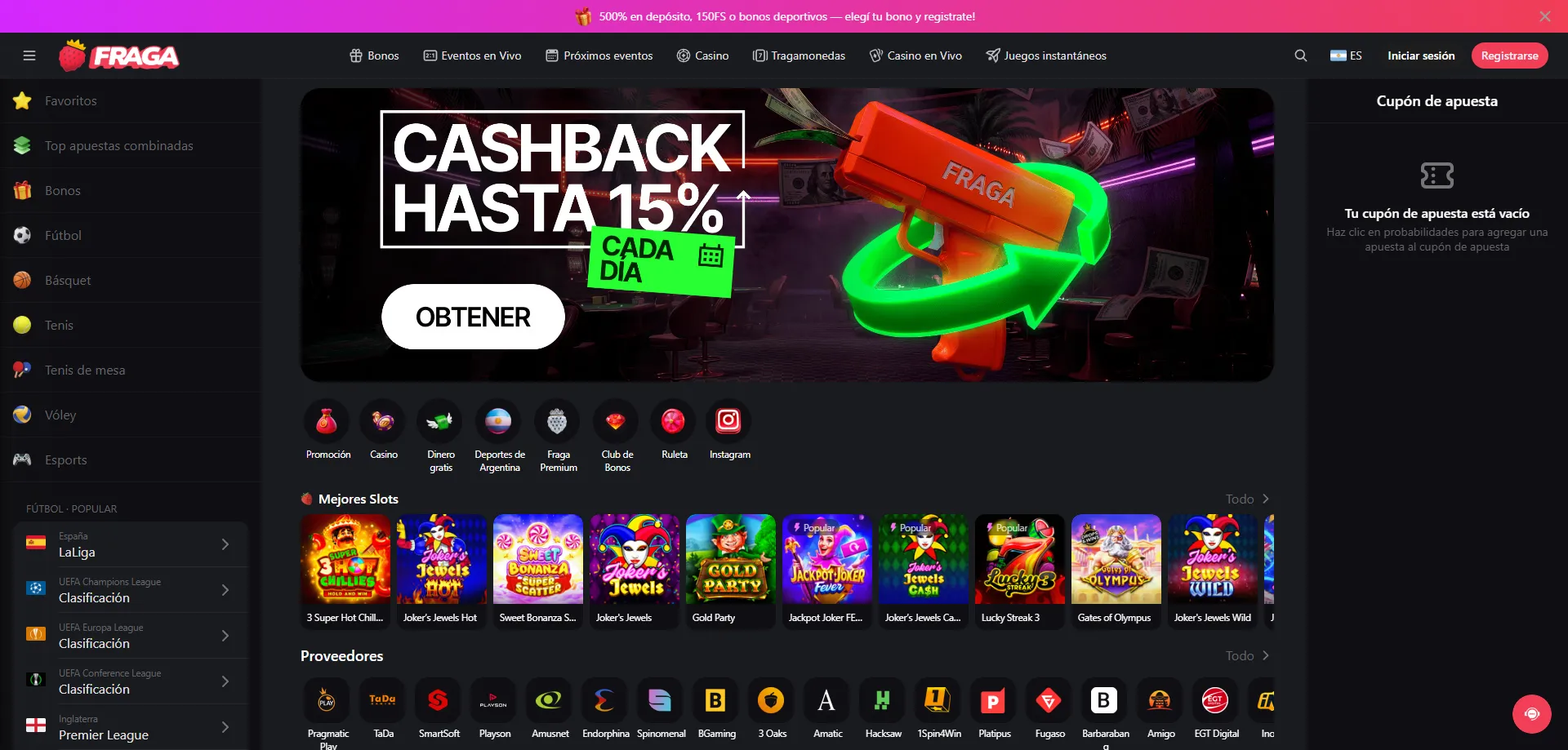 Fraga Casino plataforma móvil overview con más de 15000 juegos