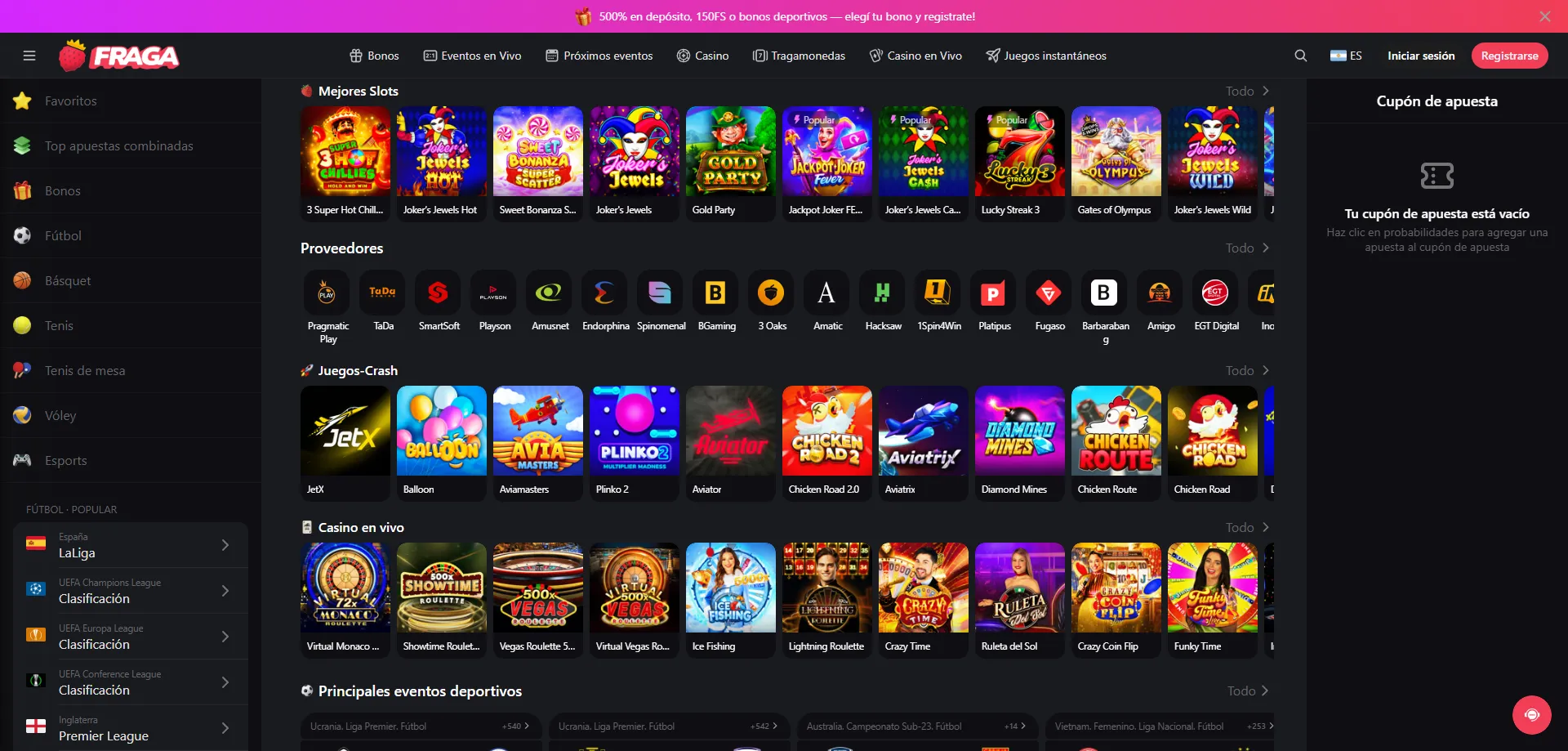 Cat&aacute;logo de slots y juegos de casino en Fraga Casino online