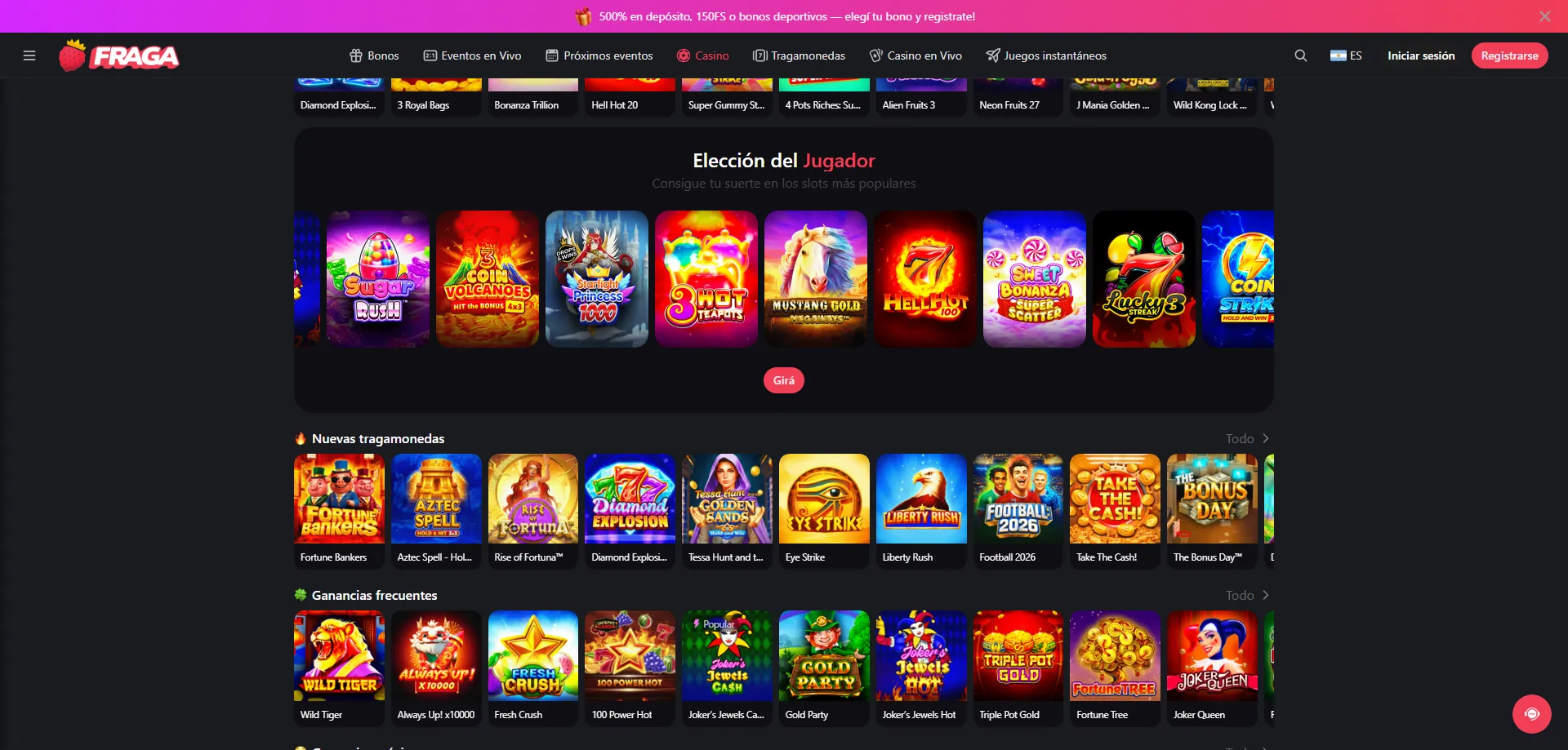 Slots online en Fraga Casino con alto RTP y baja volatilidad